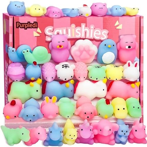 Purpledi 50 Stück Squishies Kawaii Soft Silikon Spielzeug Anti , Mini Soft Squeeze Stressabbau Squishies Anti Stress Spielzeug mit Verschiedenen Tiermotiven, Mitgebsel Kindergeburtstag Gastgeschenke