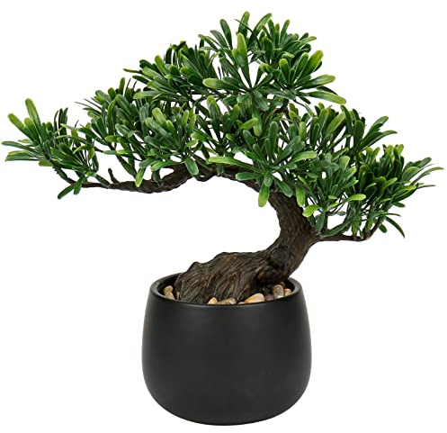 25 cm Kunstpflanze Bonsai Baum im Keramiktopf Künstliche Pflanzen Aesthetic Japanische Bonsai Deko für Wohnzimmer Schlafzimmer Badzimmer Fensterbank Dekoration - Podocarpus Kunstbonsai