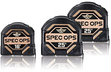 Spec Ops Tools 4,8 m & (2) 25 Fuß Maßband-Werkzeug-Set, 3,8 cm doppelseitige Klinge, Militärqualität Verbundkoffer, 3% an Veteranen gespendet, 3 Stück