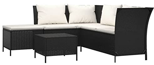 Garten-Lounge-Set mit Kissen Schwarz, Poly Rattan, Komfort für Entspannung im Freien