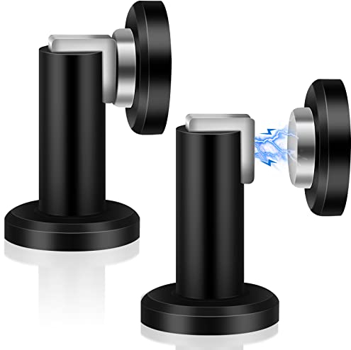 Door Stoppers, Magnetic Door Stop Black, 2 Pack Magnetic Door Catch Holder Heavy Duty Magnet Doorstops Wall Floor Mounted, Stainless Steel