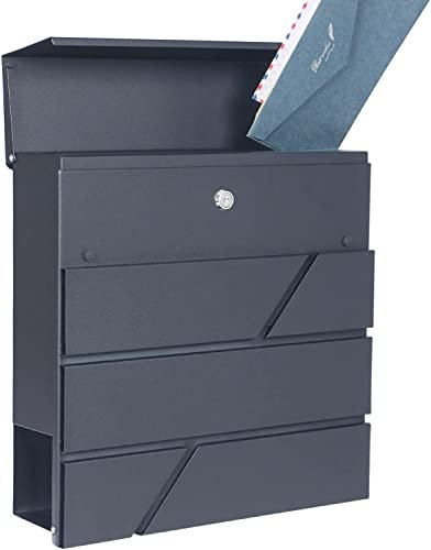 DWD® Postbox,Sleek Modern Wall-Mounted Lockable EX Large Post Letter Box, Clean Lines, Lift up Flap, Easy to Install,Trendy Anthracite Grey with Newspaper Slot, Weather Resistant Concealed post slot