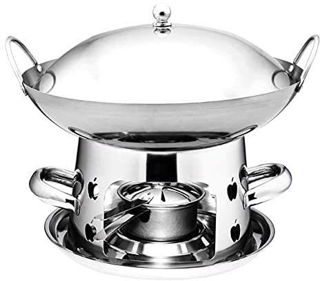 Juego de bufé de platos de frotamiento, olla de fondue, estufa de alcohol, plancha de acero inoxidable, bufé redondo, caldera de fuego portátil, cocina diaria familiar, camping al aire libre, 10 pul