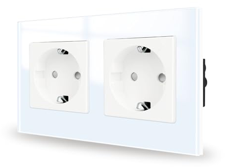 JIMEIDA Doppelsteckdose Glas in Weiß Unterputz,2 Fach Schuko Steckdosen Schutzkontakt Wandsteckdose 16Amp,250V,157mm*86mm