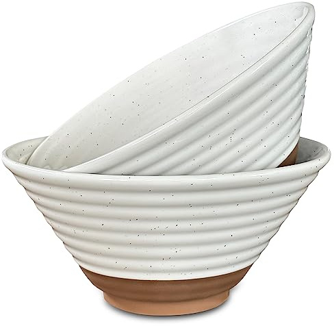 MORA Ceramic Ramen Bowl Set of 2, 45oz - Great for Pho, Miso Udon Soup, Instant Noodles, Serving, Thai or Asian Food - Microwave Safe Large Japanese Noodle Bowls, Modern Kitchen - Vanilla White