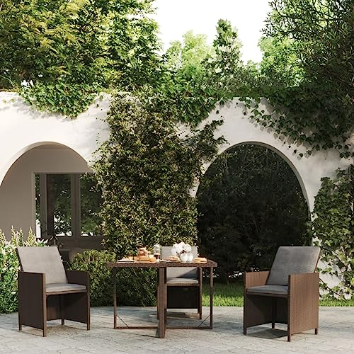 puraday Gartentisch Braun 109x107x74 cm Poly Rattan und Glas Tisch Garten Garten Esstisch Gartentisch Holz Couchtisch Glastisch Gartentisch Glasplatte Gartenmöbel Rattan Gartentisch Rattan