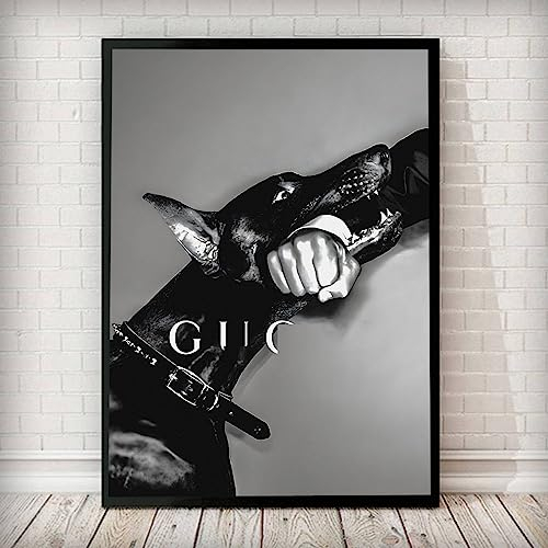 TANYANG Moderne Schwarz Weiß Hund Dobermann Beißen Hand Poster Und Drucke Leinwandmalerei Wandkunst Bilder Nordisch Zimmer Wohnkultur 40X50Cm Kein Rahmen