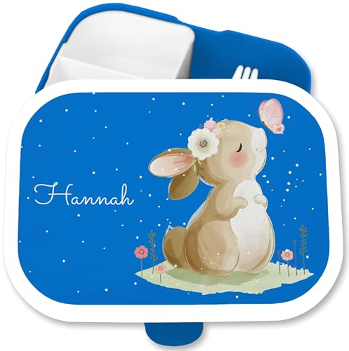 Kinder Campus für Mepal - Hasen - Brotdose Süßer Hase personalisiert I Langohr I Kaninchen I Rabbit I Süße Tiere - 750 ml - Blau - mädchen kindergarten personalisierte bunny tier snackbox