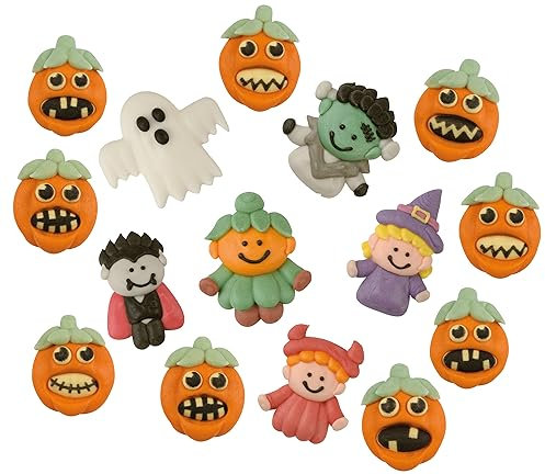 Kaffeehaus Diamant - essbare Zuckerdekoration Halloween - 9 Kürbisse und 6 Halloween Monster aus Zucker - Streudeko für Muffins, Torten, Kuchen und Cupcakes - gruselige Aufleger