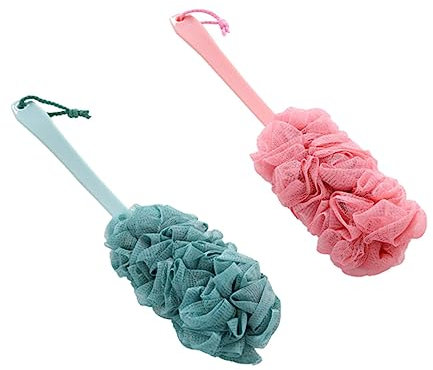Fleur De Bain Avec Poignée Boules De Bain À Long Manche Brosses De Bain Épurateur De Serviette De Bain De Massage 2 Pièces