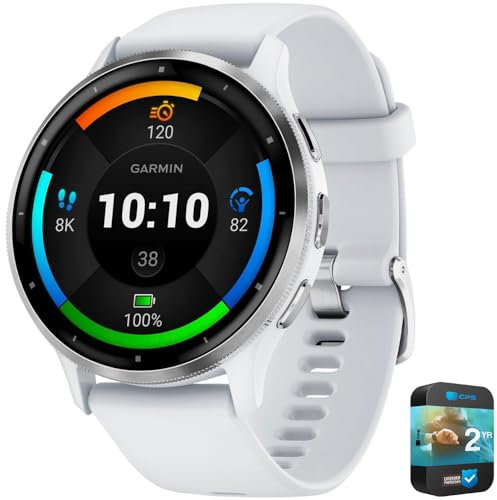 Garmin Venu 3 Montre connectée de santé et de fitness avec GPS, lunette en acier argenté et boîtier en pierre blanche (45 mm) | Modèle officiel du partenaire américain | Paquet 010-02784-00 avec 2 ans