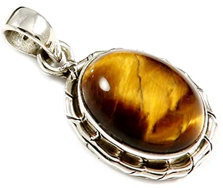 JEWELFORCE Tiger Eye Gemstone Handmade Jewelry 925 Sterling silver Pendant J-08A