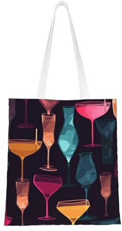 EVANEM Canvas Tote Bag For Woman Cocktail Glasses Shoulder Handbags Reusable Grocery Bags Purse Shopping Bag