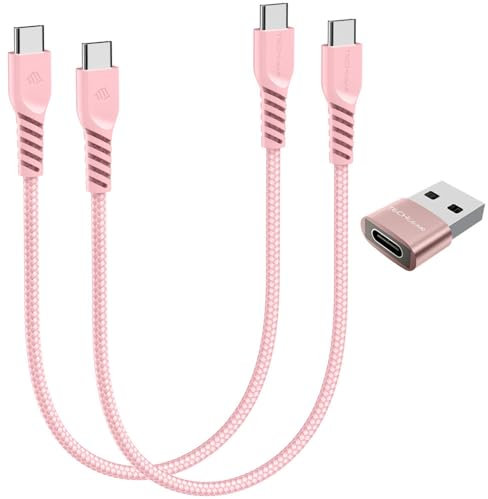 TECHGEAR USB C to USB C Charger Cable 60W (30cm+30cm+Adapter) Braided Short Fast Charging Type C Data Lead for iPhone 17 16 15 Pro Max, iPad A16/Air/Pro, Samsung S26 S25 S24 A36 A17, Pixel, Power Bank