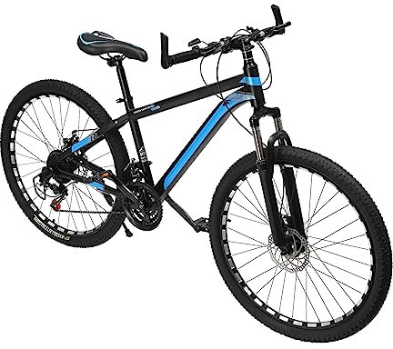 panfudongk 26 Zoll Mountainbike Fahrräder Scheibenbremsen, 21-Gang-Schaltung, Vollfederung, Damen & Herren Fahrrad - Schwarz Blau, Kohlenstoffstahl Fahrrad Herren und Jungen