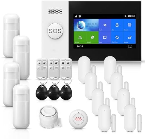 PGST Sistema de alarma inalámbrico para el hogar, WiFi+GSM, alarma antirrobo inalámbrica con sirena de 120 dB, pantalla táctil de 4.3 pulgadas, alarma remota para el hogar, compatible con Alexa Google