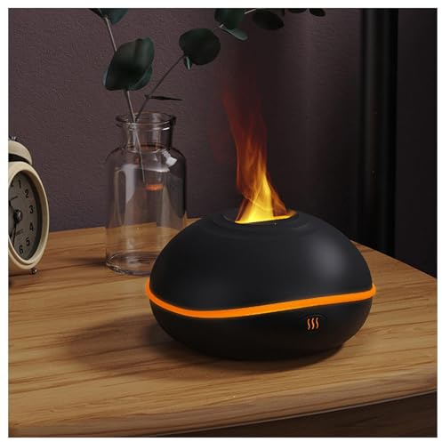 Diffuser Flamme mit 7 Flammen Effekt, 200ml Stumm Raumduft Diffuser mit Wasserlose Abschaltautomatik für Zuhause Büro oder Yoga,Black