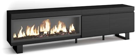 Skraut Home | Mueble TV | Televisión | Muebles de salón, almacenaje | 210 | para TV hasta 80 | Chimenea eléctrica XXL | Diseño Industrial | Estilo Moderno | Negro