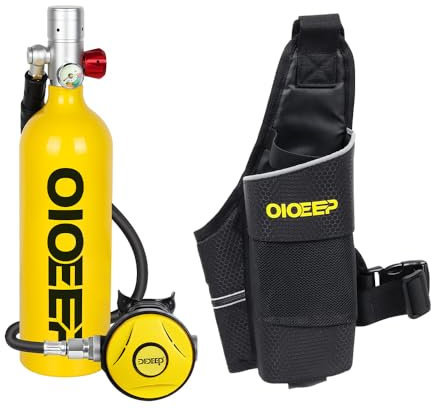 OIOEEP Mini tanque de buceo, tanque portátil de 1 litro, sistema de respiración subacuática de 15 a 20 minutos para exploración subacuática, kit de rescate de emergencia (amarillo)