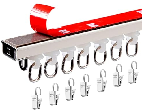 WOGTITYI 50-400cm Selbstklebende Vorhangschiene, Decke oder Wand montage, Gardinenstange ohne Bohren, für Raumteiler Duschfenster, Maßgeschneiderte Größe, Weiß, PVC, Nano, Edelstahl