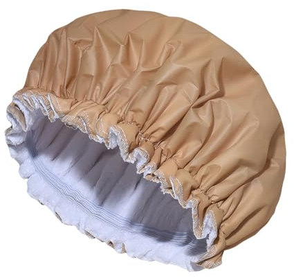 Waterproof Lined Shower Cap Large Bathing Cap Double Layer Shower Cap Reusable Bath Cap Extra Large Shower Bonnet Bath Hair Hat Hair Protection Cap Champagne Color