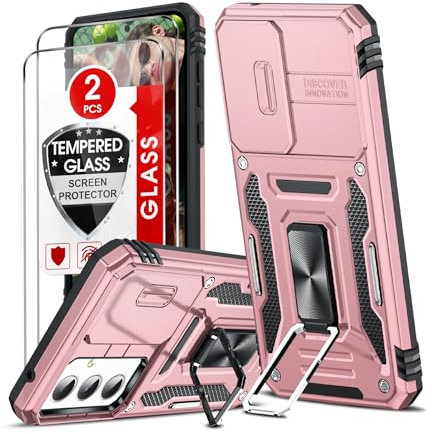 LeYi Cover per Samsung A35 5G/A55 5G con 2 x Pellicola Vetro Temperato, Custodia con Protezione Fotocamera [Slidable] con Anello Supporto, TPU Bumper Case per Samsung Galaxy A 55/A 35, Oro rosa