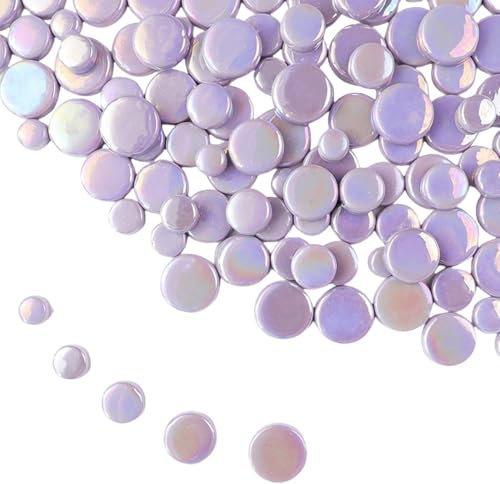 Schillernde runde Glasmosaikfliesen zum Basteln, 500 g, Mini-Kreis-Mosaik-Glasstücke für Blumentöpfe, Vasen, Tassen, Garten- und Heimdekoration, DIY-Mosaikzubehör (Hellviolett)