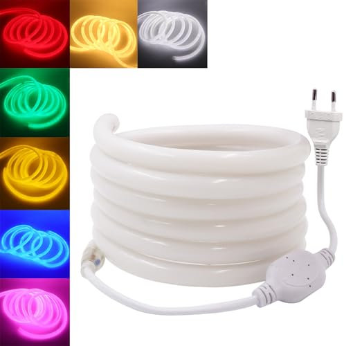 HEGEHE - Striscia LED 220V, flessibile impermeabile IP65, 120 LED/m Striscia neon LED tubo tondo rosa da 5m CRI85+, luce a 360°, tagliabile, decorazione per l'illuminazione domestica