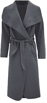 FASHIONISM Women Italian Long Waterfall Duster Coat Blazer Ladies Long Sleeve French Belted Trench Waterfall Winter Coat Sizes 8-22