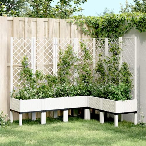 Juroupi Jardinière avec Treillis Blanc 160x120x142 cm PP Jardiniere sur Pieds,Bac avec Treillis,Jardiniere Terrasse