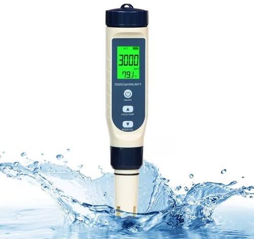 All-New 2026 Pool Salt Tester & pH Meter | Digital 5-in-1 Salinity, pH, Temperature, EC & TDS Meter for Pools, Hot Tubs, Aquariums, Hydroponics, and Drinking Water – High Accuracy & Easy Calibration