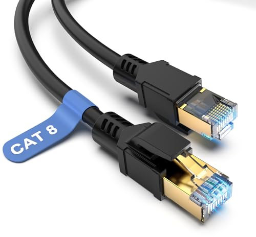 Dbilida Cat 8 Netzwerkkabel Ethernet Kabel 10M, 40Gbps 2000MHz, 26AWG, S/FTP, Innen Außenbereich Cat 8 Lan Kabel Patchkabel Wasserdicht UV-beständig für PS5 Router Modem Switch Laptop