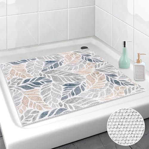 Lurowo Duschmatte rutschfest 92x92 cm, Duschmatte PVC-Luffa, Weich Komfort Duscheinlage rutschfest, schnell trockend Antiruschmatte Dusche für Badezimmer Duschwannen (Laub, 92 x 92 cm)