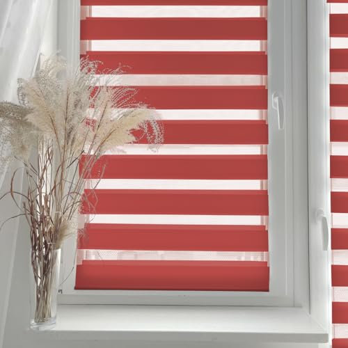 Home-Vision® DuoRollo Klemmfix, Doppelrollo ohne Bohren mit Klämmträgern, DuoRollos für Fenster und Türen (Rot, B45cm x H130cm)