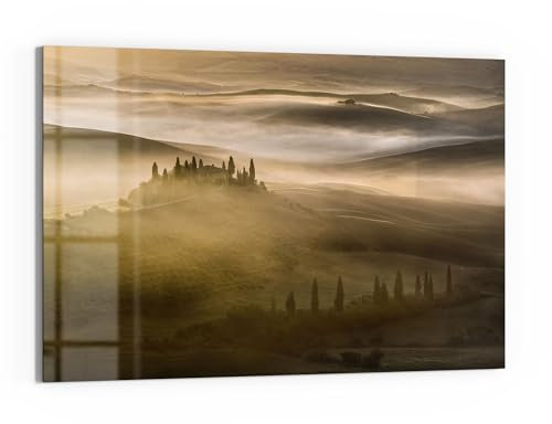DEQORI Glasbild Echtglas | Motiv Morgenlicht der Toskana | horizontal einteilig 90x60 cm | schöne Dekoration | Wandbild für Wohnzimmer, Schlafzimmer, Flur & Küche | moderne Wanddeko