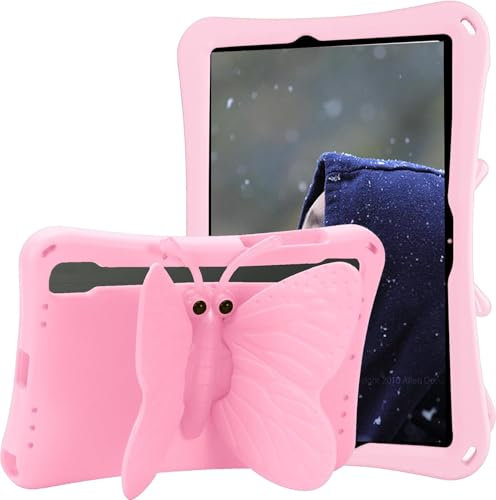 Tading Kids Case for Samsung Galaxy Tab A9 Case 8.7 inch 2023 (SM-X110/ SM-X115/ SM-X117), Cute Butterfly Kid Proof EVA Foam Protective Stand Cover for Samsung A9 Tablet - Pink