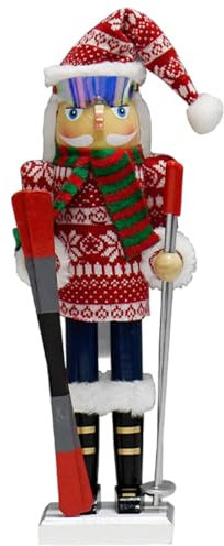Iouyjiu Ornements Casse-Noisette, Bonhomme De Neige De Ski De Noël, Figurines De Chapeau De Père Noël en Bois, Poupée Soldat Casse-Noisette avec Design en Bois De 15 Pouces Et Chapeau De Père Noël