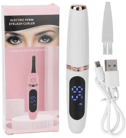 Beheizte Wimpernzange, Wiederaufladbare Wimpernbürste, Elektrische Wimpernzange Handheld USB Aufladen Intelligente Temperaturregelung Elektrische Heizung Wimpernzange für Mädchen und Frauen (white)