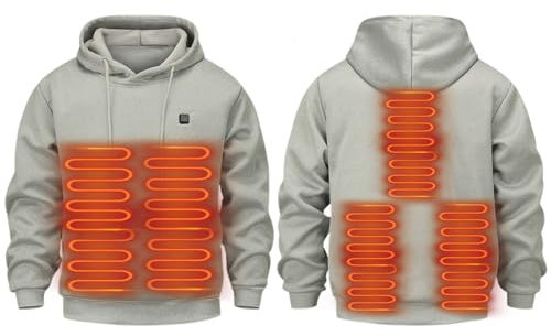 GOZYLA Herren Damen Beheizbarer Hoodie: Heated Beheizter Kapuzenpullover Heizung 5 Heizzonen 3 Temperaturregelung Plüsch Sweatshirt Kleidung (DE/NL/SE/PL, Alphanumerisch, M, Regular, Regular, Grau)