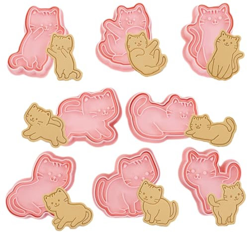 XURJUMI 8 Pièces Emporte Pièce Chat, Chat Emporte-Pièce, Emporte-Piece Patisserie Chat, 3D Moule Biscuit Plastique, Cookie Cutter Enfant, Gâteau Biscuit Fondant Décoration