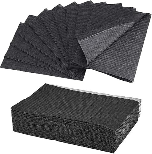 Schwarze Dental Lätzchen, 125 Stück Zahnärztliche Lätzchen Einweg 33cmx45cm, Einweg Tattoo Lätzchen Blatt 3 Lagen Wasserdichte Tattoo-Matte Tattoo Unterlagen für Krankenhäuser, Praxen, Tattoo Studios