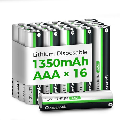 Granicell 16 Stück AAA Batterien - 1350mAh 1.5V Lithium Nicht Wiederaufladbar Batterien - Perfekt für Digitale Kameras, Spielzeug, Taschenlampen und mehr