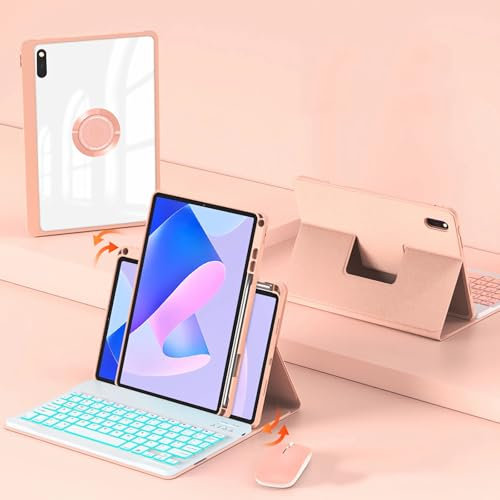 JZCZMCE Custodia con Tastiera per Huawei MatePad PRO 12,6 Pollici 2022, Rotazione di 720°, 7 Colori Retroilluminati, Tastiera Magnetica Staccabile Senza Fili con Mouse Bluetooth,Rosa