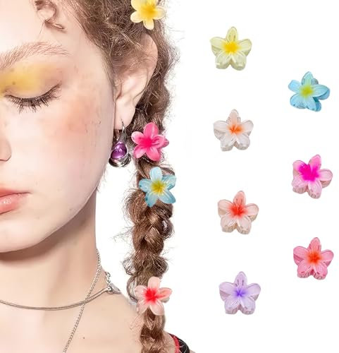 Flower Claw Clip for Girls Women,7pcs Small Cute Hawaiian Non-Slip Plumeria Jaw Clips–Tropical Beach Hair Accessories for All Hairstyles, Medium,Thick, Thin,Wavy,Curly Hair–Perfect Gifts for Teen