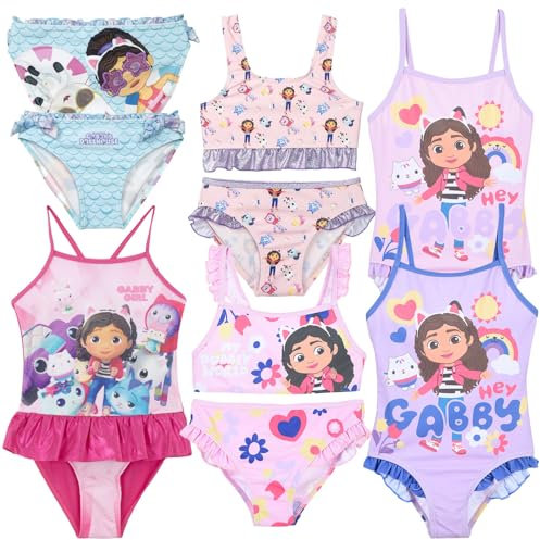 Gabby's Dollhouse - Bambina - Costume da Bagno Intero 1 Pezzo o Bikini 2 Pezzi o Monokini Mare Piscina - Licenza Ufficiale [180052 Intero Rosa - 4 Anni]