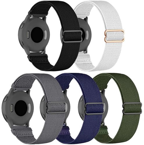 CUNUJIX Lot de 5 bracelets de rechange en nylon élastique pour Garmin Vivoactive 4S, Venu 3S, Venu 2S, Vivomove 3S, Forerunner 255S, 18 mm, tissu extensible, homme et femme