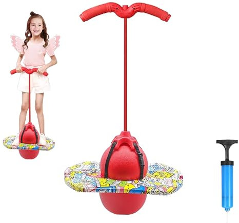 Jiahuade Springer für Kinder, Springball für Kinder, 100 kg Tragfähigkeit, Pogo Stick für Kinder und Erwachsene, Skip Ball mit Griff, Pogo Saltarin für Gleichgewichtstraining und Sport (rot)