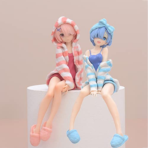 Anjinguang Anime Rem Figur Ram Actionfiguren PVC Cartoon Figur Niedliche Mädchen Sitzende Pose Modell Statue Desktop Dekoration Geschenke für Sammlerstück 15,5 cm
