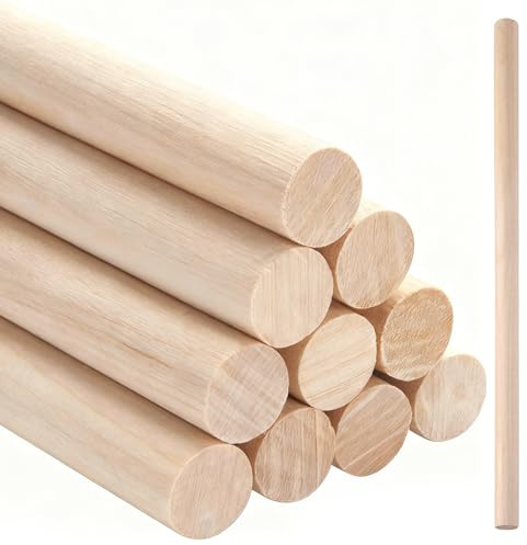 Lot de 11 tiges rondes en bois naturel - Pour travaux manuels - 1,2 x 30 cm - Baguettes rondes en bois dur pour travaux manuels et lanternes - Articles de bricolage