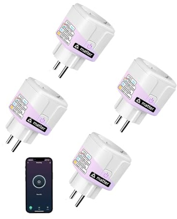 Jinvoo Matter Steckdose, Smart Steckdose für Smart Home, kompatibel mit Alexa, Apple Home, Google Home und SmartThings – erfordert einen Matter-Hub, 4 er Pack